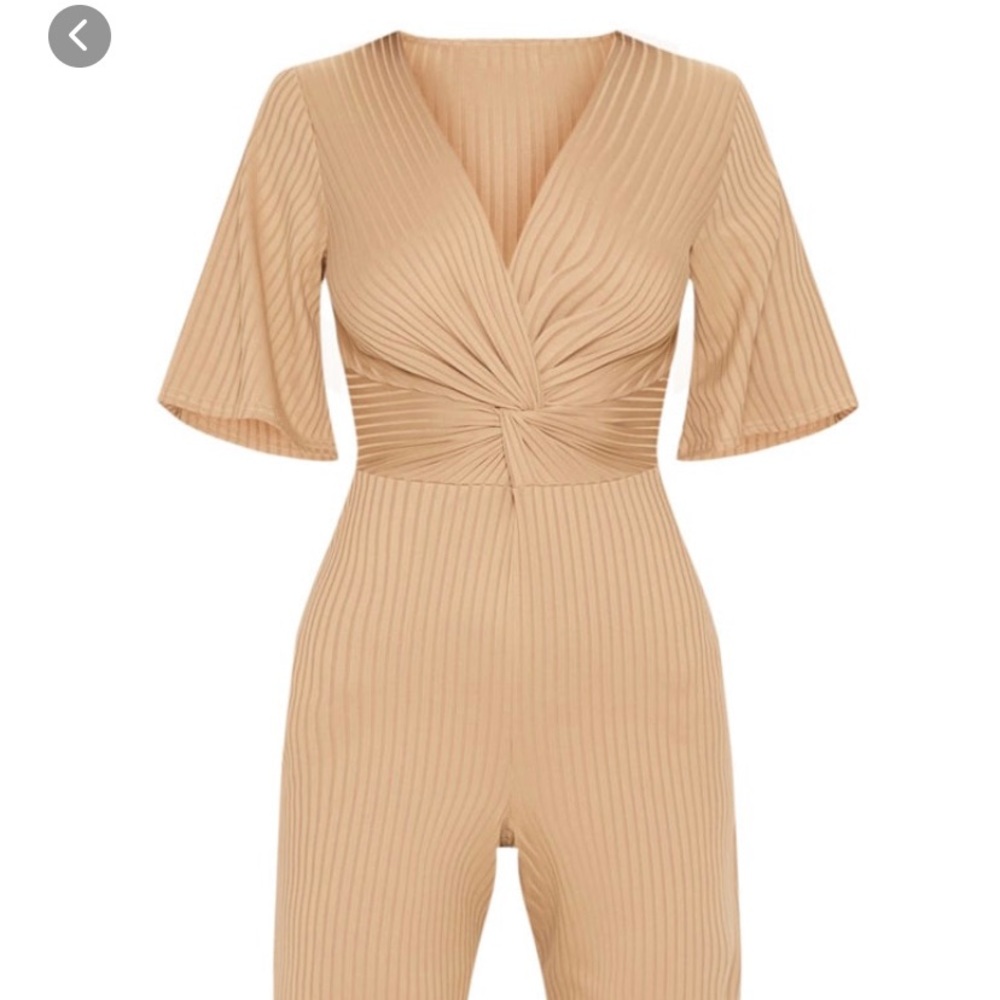 deep stone ribbed twist detail culotte jumpsuit